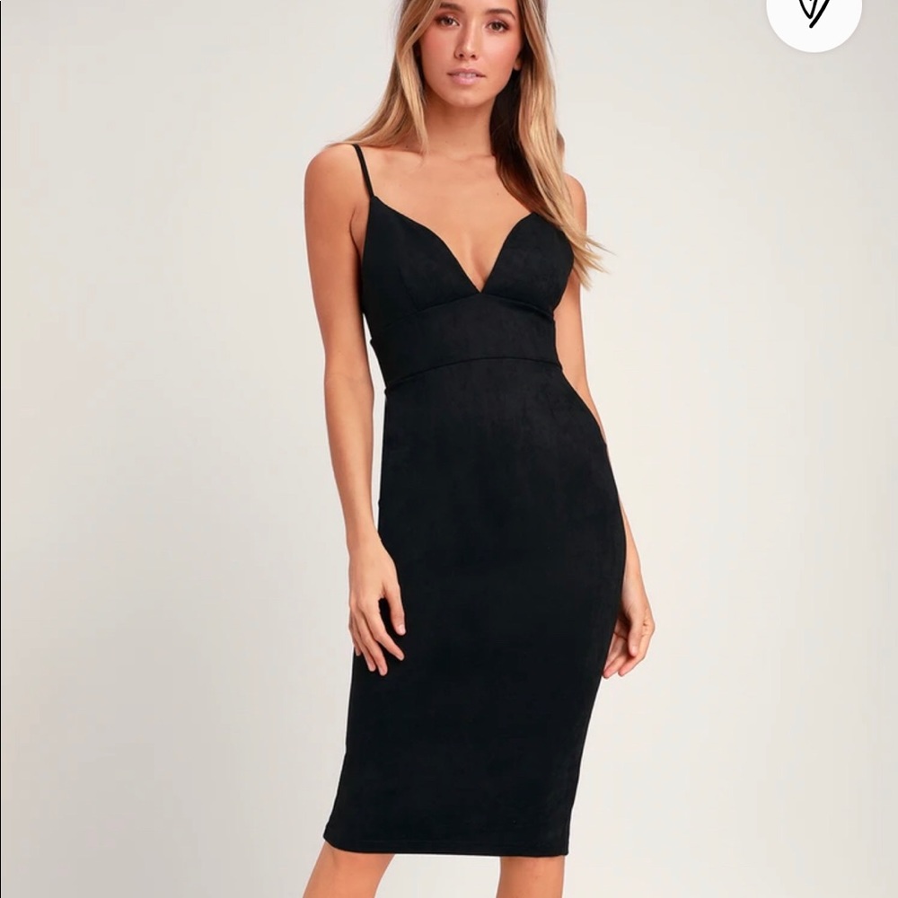 Dynamic Diva Black Suede Bodycon Midi Dress Medium